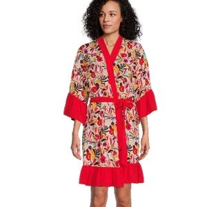 Pioneer woman Floral Red Ruffle robe